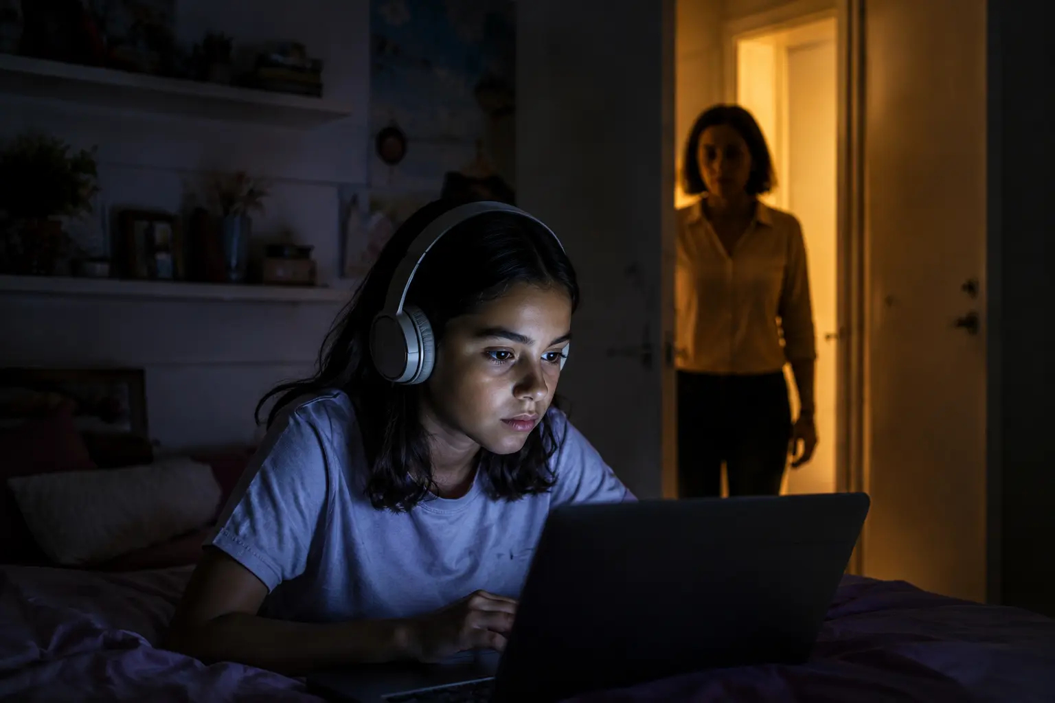 Criança utilizando um dispositivo digital com acompanhamento